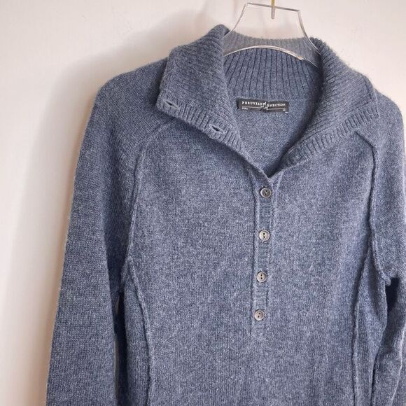Peruvian Connection Blue Gray Alpaca Vneck Button Up Down Sweater Cardigan Xs - Picture 2 of 6